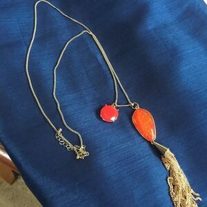 Long Goldtone Necklace With 2 Pendant Options